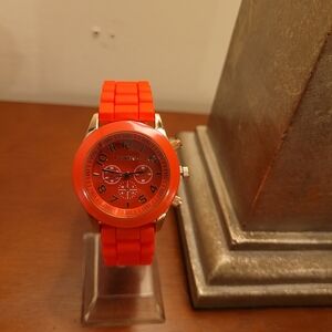 Brand New Red & Rose Gold Geneva Women's Silicone Watch